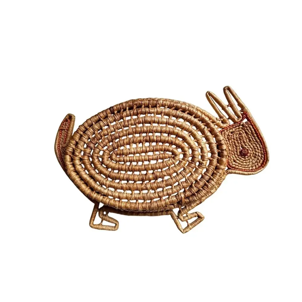 Two Gullah style handmade shaped shallow woven baskets Bunny & Turkey theme